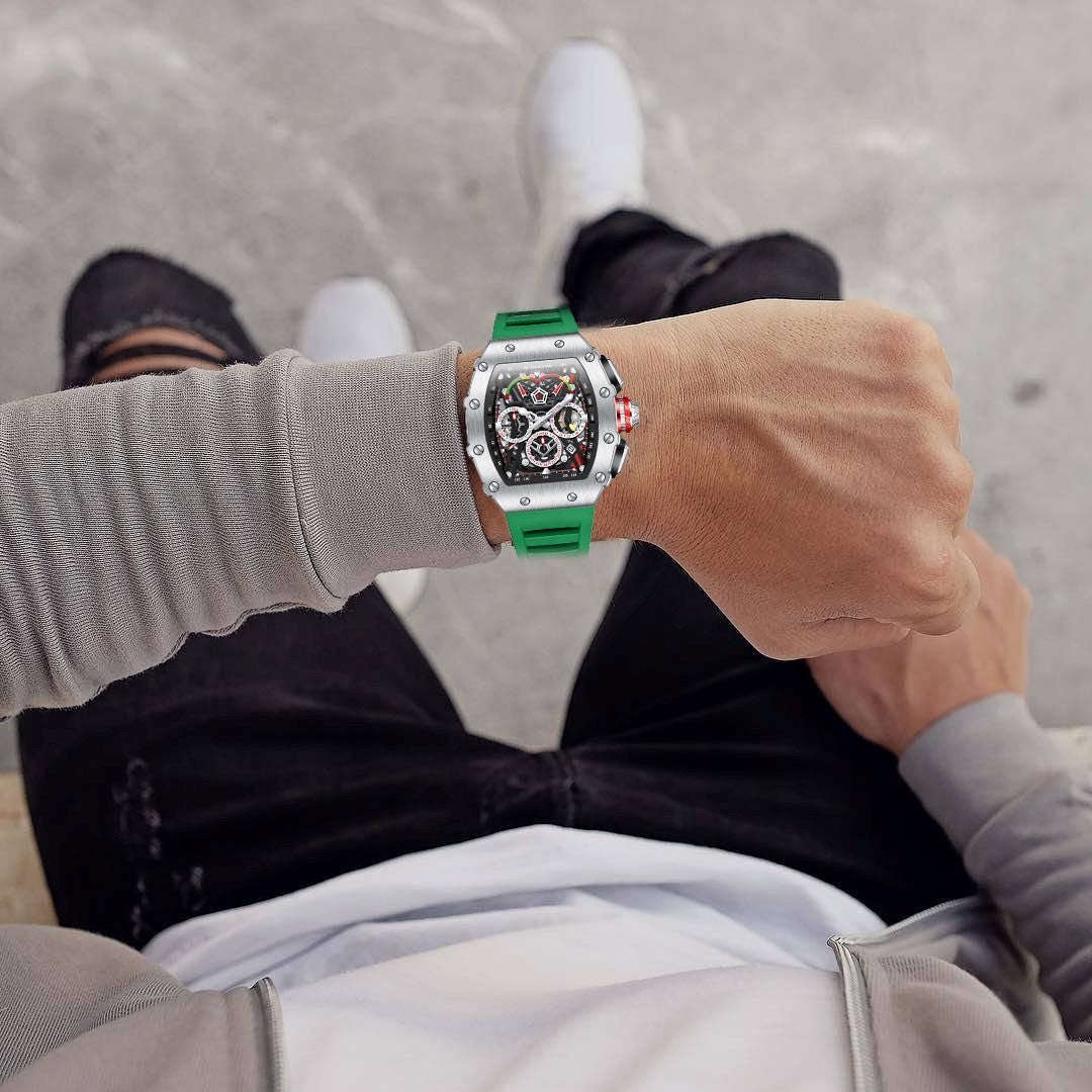 Giordano SPYDER Multifunction Watch - with Day, Date, and 24-Hour Sub-Dials | Water Resistant Square dial Unique Design Wrist Watch for Man | Best Gift for Males - GZ-50120-06